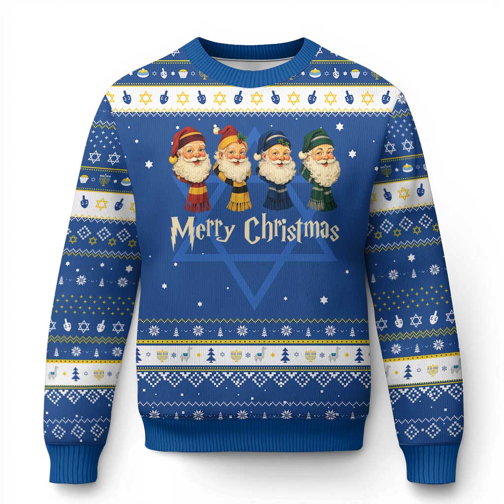 Merry Christmas Santa Hanukkah Ugly Sweater Vintage Wizard Holiday Season Cute Family Pajama TS10 Blue White Print Your Wear