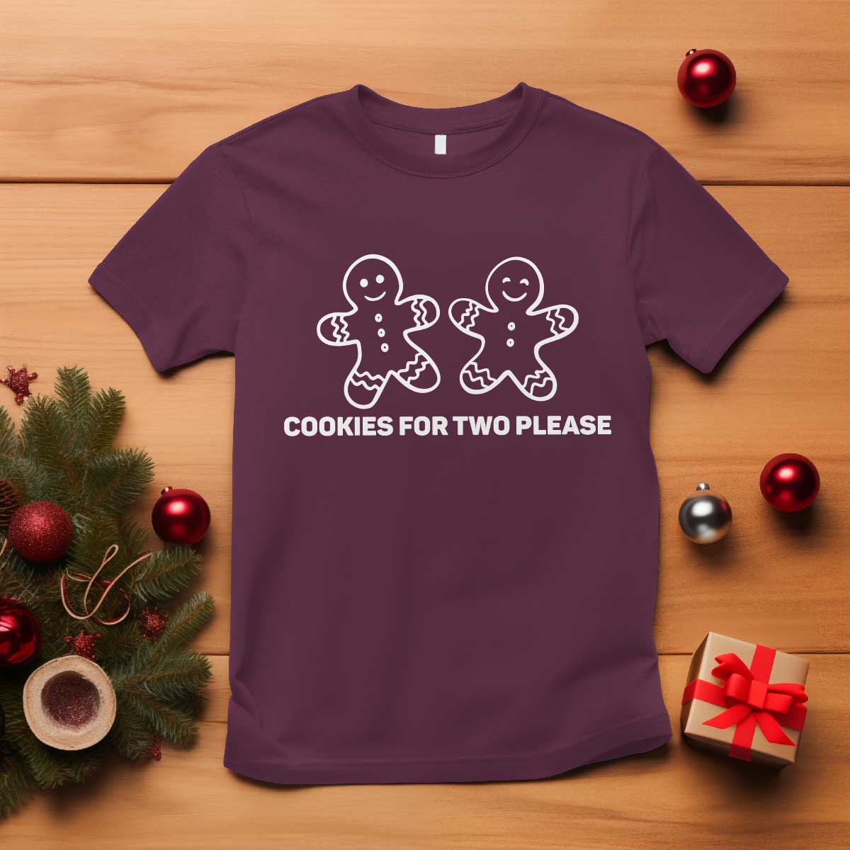 Cookies For Two Please Pregnancy Announcement Christmas T Shirt TS10 Maroon Print Your Wear