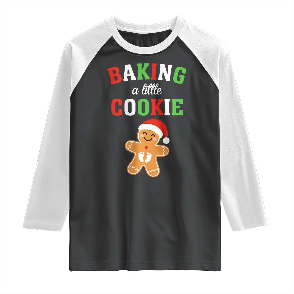Christmas Pregnant Raglan Shirt Baking A Little Cookie Maternity Pregnancy Announcement TS10 Black White Print Your Wear