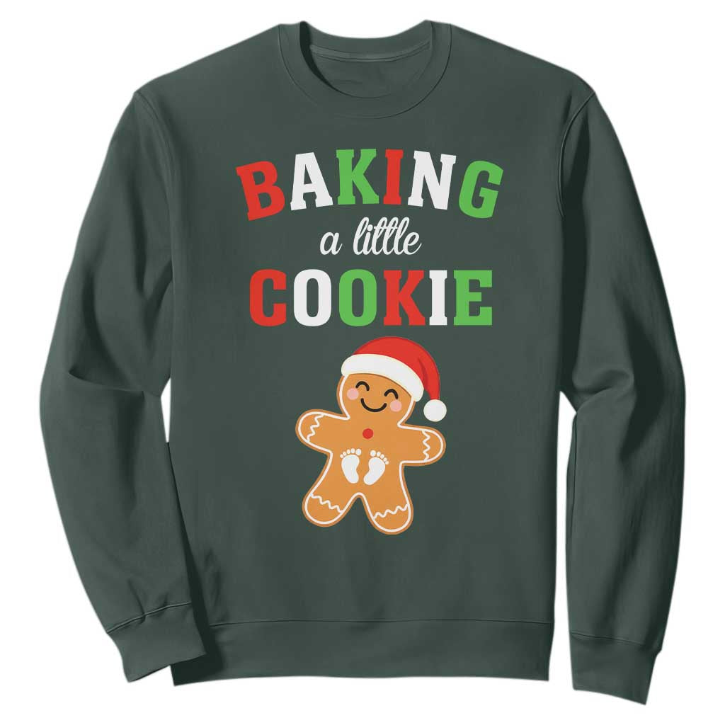 Christmas Pregnant Sweatshirt Baking A Little Cookie Maternity Pregnancy Announcement TS10 Dark Forest Green Print Your Wear