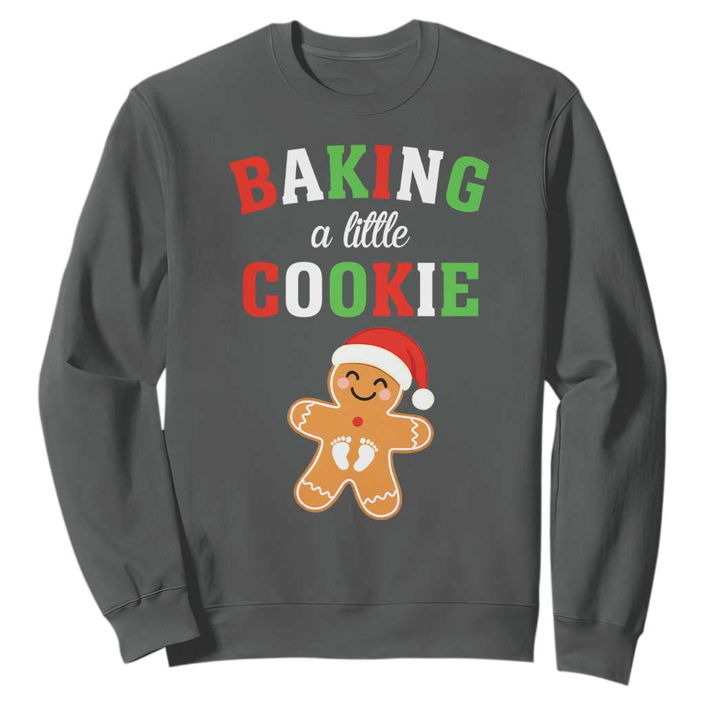 Christmas Pregnant Sweatshirt Baking A Little Cookie Maternity Pregnancy Announcement TS10 Dark Heather Print Your Wear