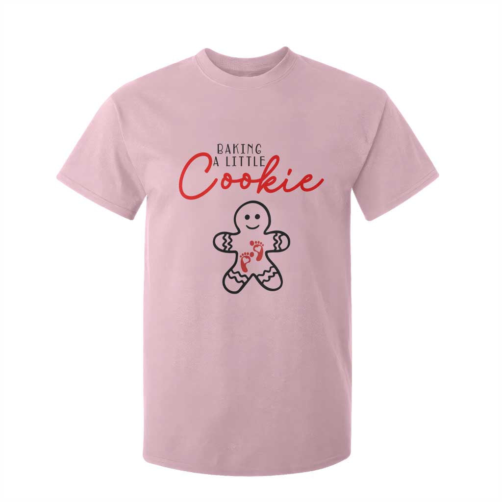 Christmas Pregnant T Shirt For Kid Baking A Little Cookie Maternity Gingerbread TS10 Light Pink Print Your Wear