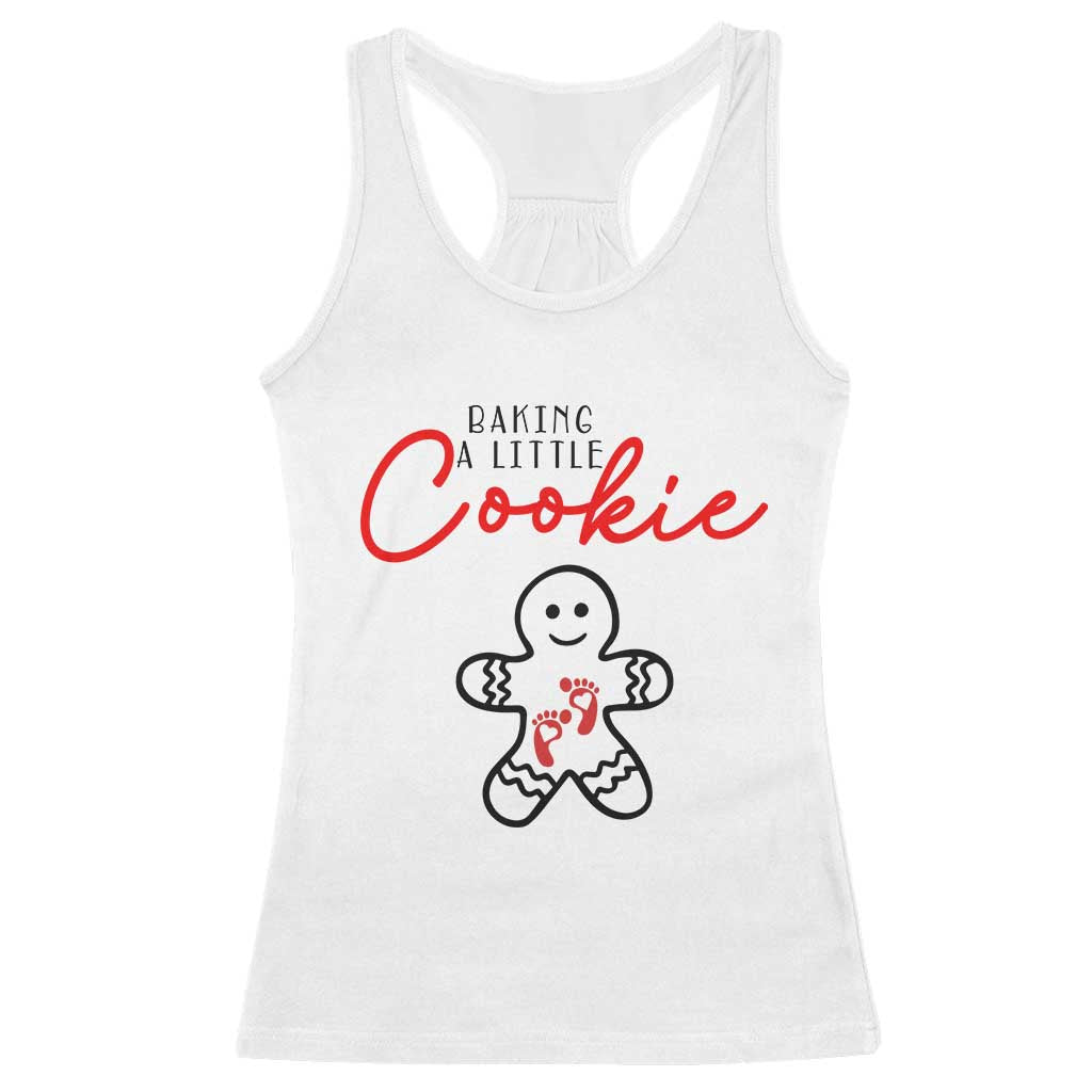 Christmas Pregnant Racerback Tank Top Baking A Little Cookie Maternity Gingerbread TS10 White Print Your Wear