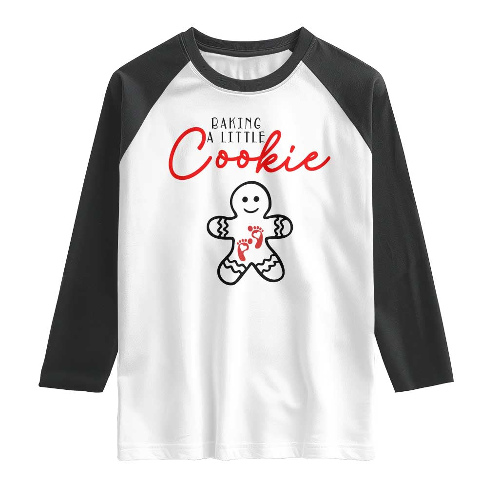 Christmas Pregnant Raglan Shirt Baking A Little Cookie Maternity Gingerbread TS10 White Black Print Your Wear
