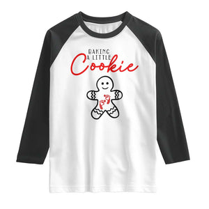 Christmas Pregnant Raglan Shirt Baking A Little Cookie Maternity Gingerbread TS10 White Black Print Your Wear