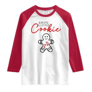 Christmas Pregnant Raglan Shirt Baking A Little Cookie Maternity Gingerbread TS10 White Red Print Your Wear