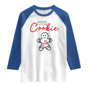 Christmas Pregnant Raglan Shirt Baking A Little Cookie Maternity Gingerbread TS10 White Royal Print Your Wear