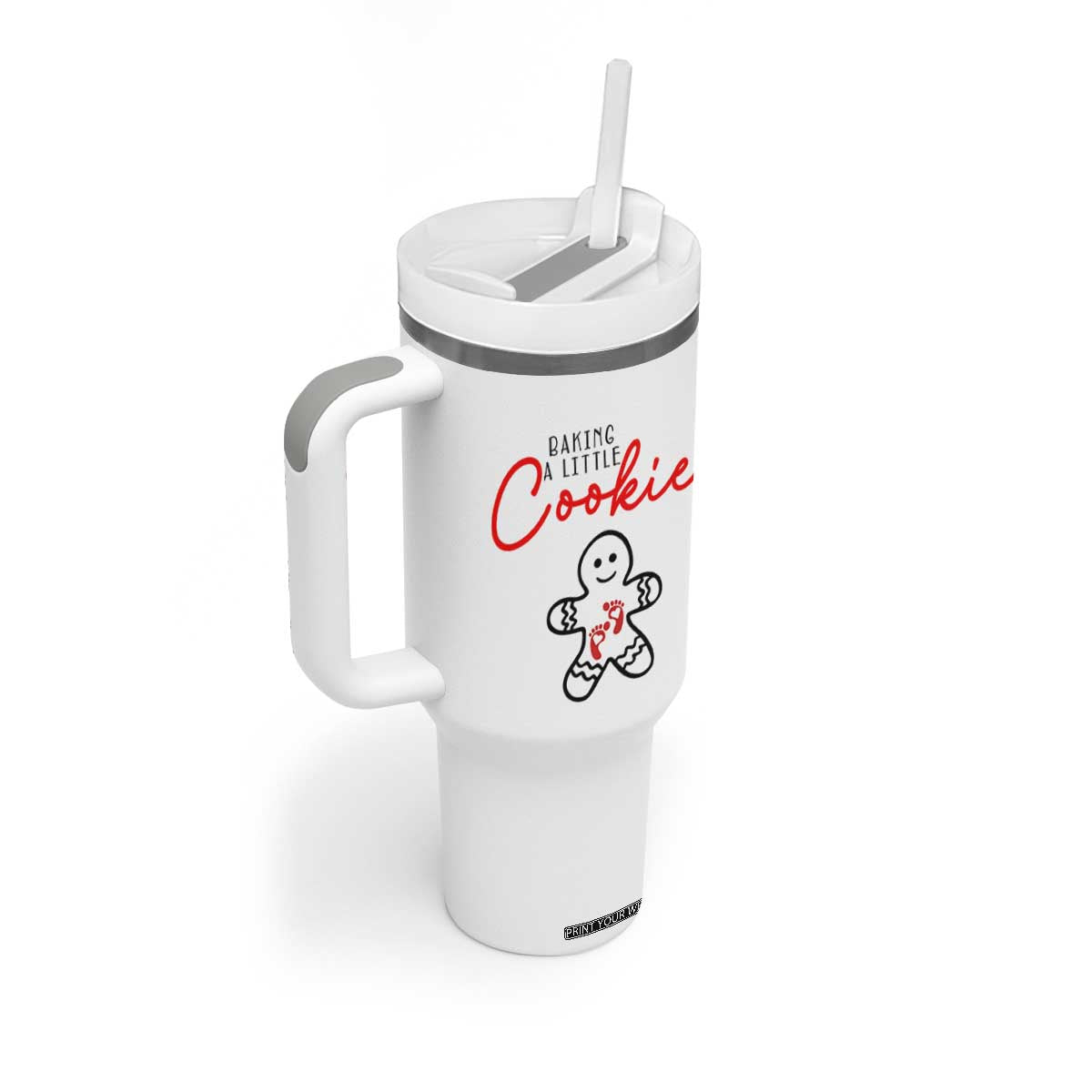Christmas Pregnant Tumbler With Handle Baking A Little Cookie Maternity Gingerbread TS10 Print Your Wear