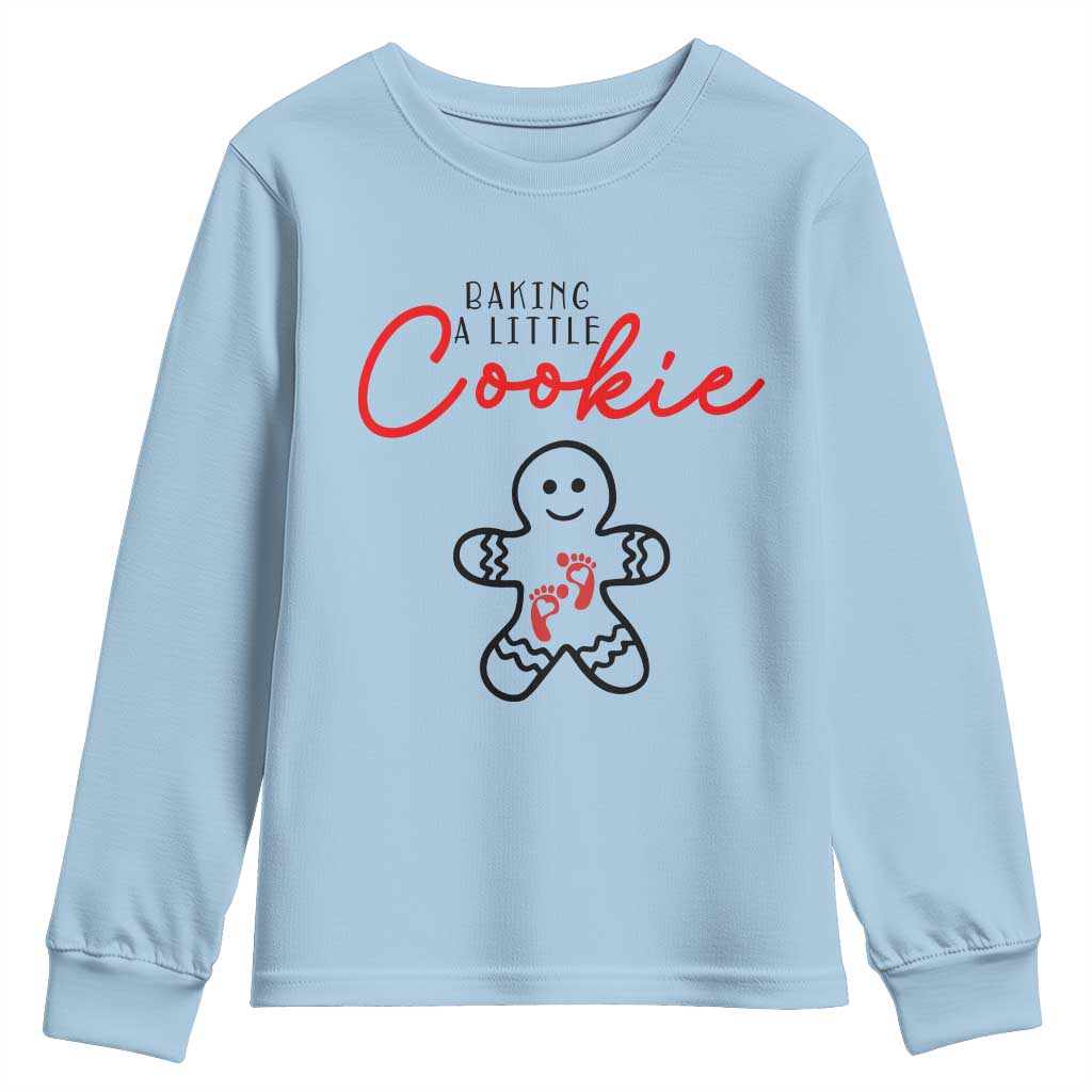 Christmas Pregnant Youth Sweatshirt Baking A Little Cookie Maternity Gingerbread TS10 Light Blue Print Your Wear