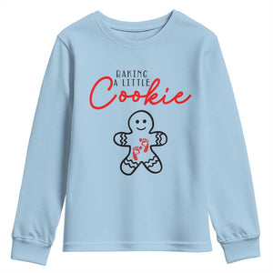 Christmas Pregnant Youth Sweatshirt Baking A Little Cookie Maternity Gingerbread TS10 Light Blue Print Your Wear