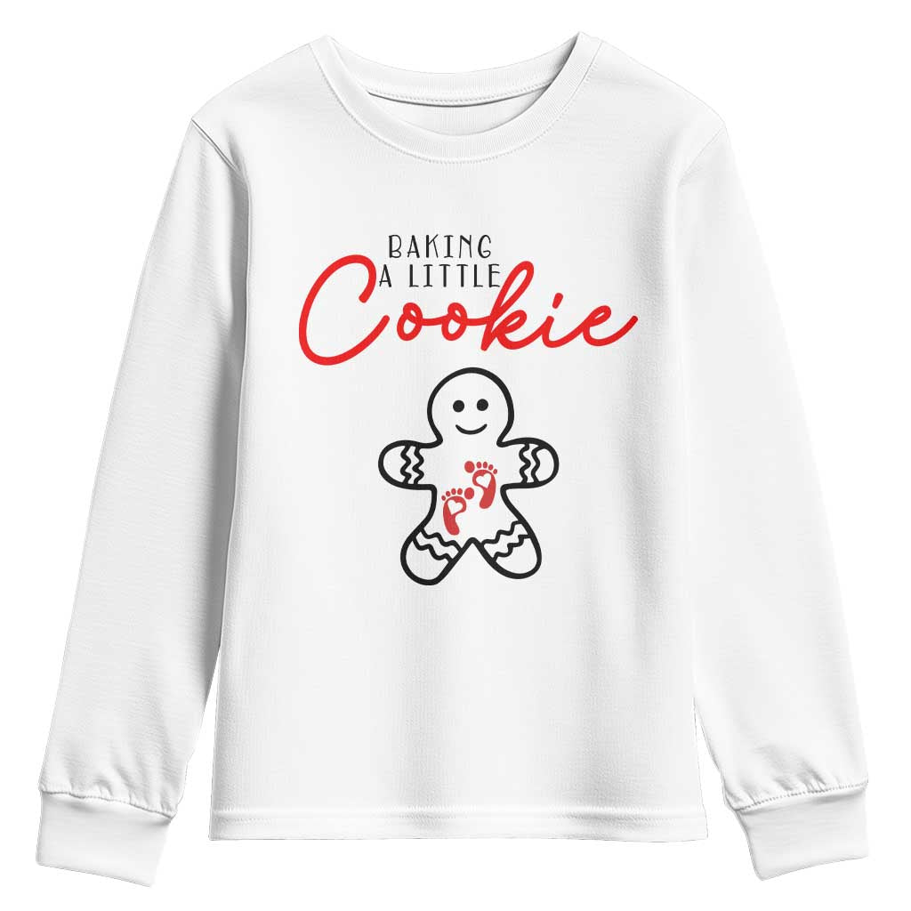 Christmas Pregnant Youth Sweatshirt Baking A Little Cookie Maternity Gingerbread TS10 White Print Your Wear