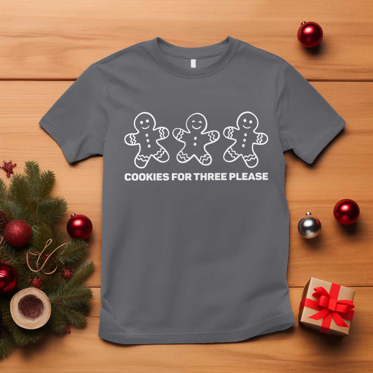 Cookies For Three Please Pregnancy Announcement Christmas T Shirt TS10 Charcoal Print Your Wear