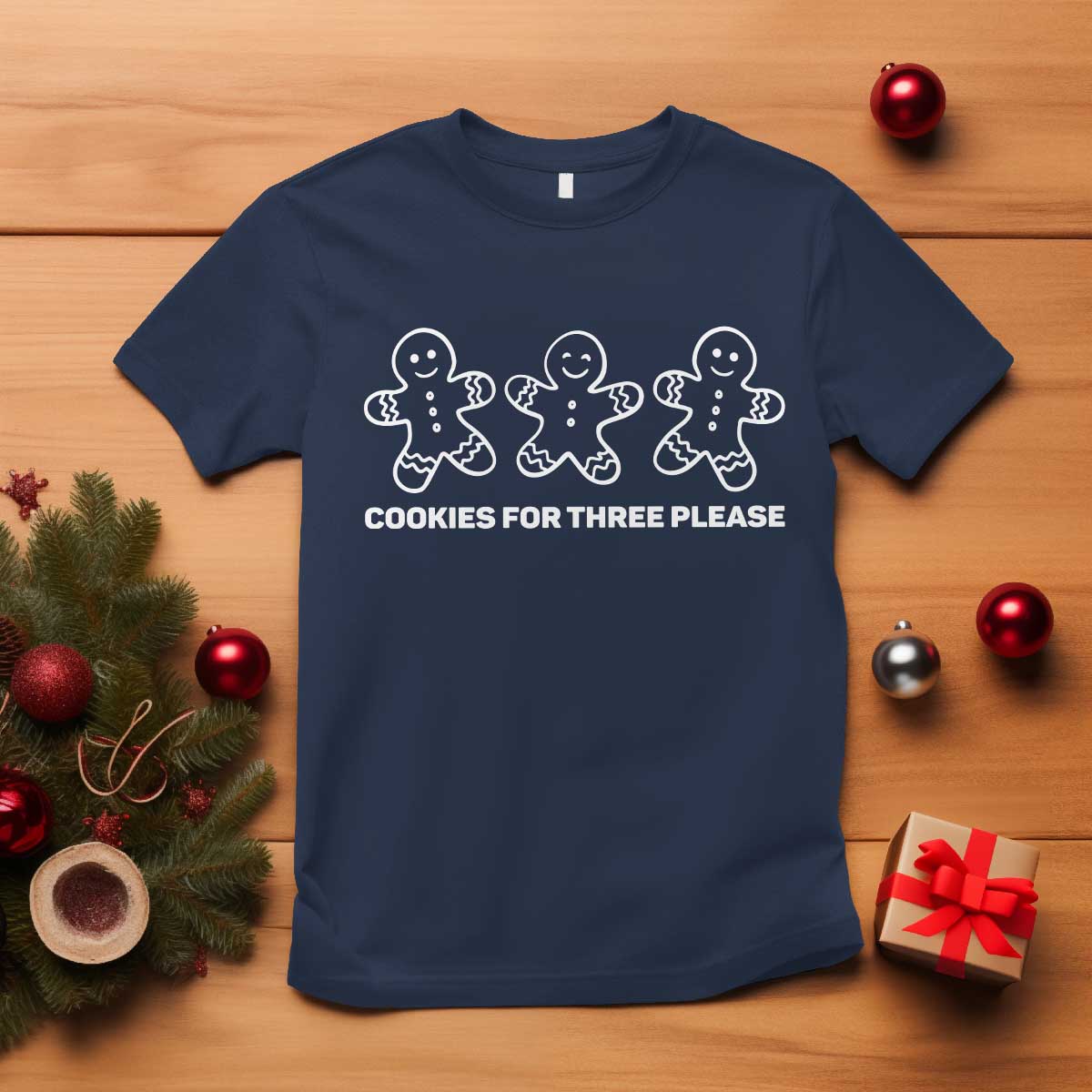 Cookies For Three Please Pregnancy Announcement Christmas T Shirt TS10 Navy Print Your Wear