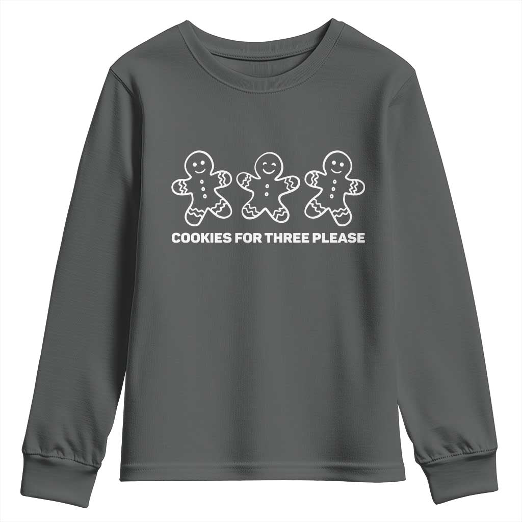 Cookies For Three Please Pregnancy Announcement Christmas Youth Sweatshirt TS10 Dark Heather Print Your Wear