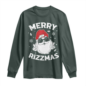 Funny Christmas Santa Long Sleeve Shirt Merry Rizzmas Kids Teens School TS10 Dark Forest Green Print Your Wear