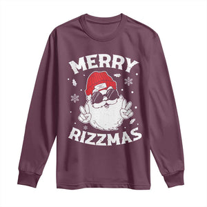 Funny Christmas Santa Long Sleeve Shirt Merry Rizzmas Kids Teens School TS10 Maroon Print Your Wear