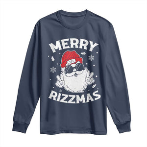 Funny Christmas Santa Long Sleeve Shirt Merry Rizzmas Kids Teens School TS10 Navy Print Your Wear