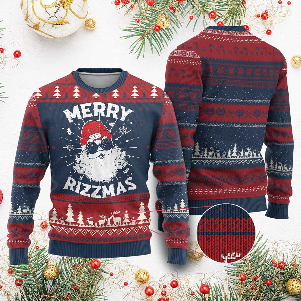 Funny Xmas Santa Ugly Christmas Sweater Merry Rizzmas Kids Teens School TS10 Burgundy Print Your Wear
