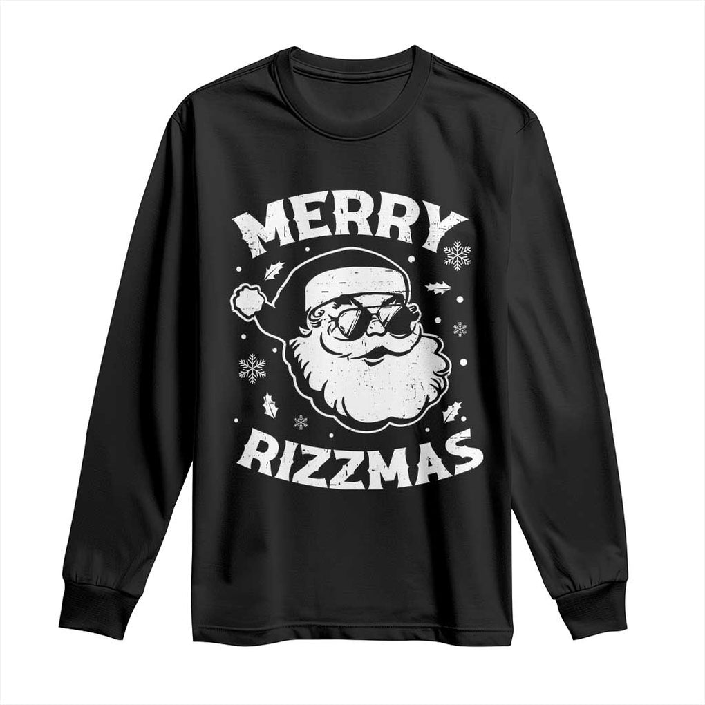 Funny Christmas Santa Claus Long Sleeve Shirt Merry Rizzmas Kids Teens School TS10 Black Print Your Wear