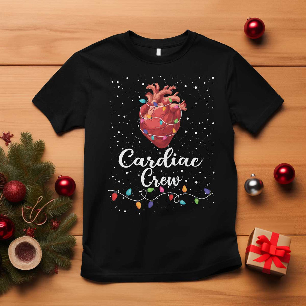 Christmas Cardiac Nurse T Shirt Cardiac Crew Anatomical Anatomy Xmas Heart With Lights TS10 Black Print Your Wear