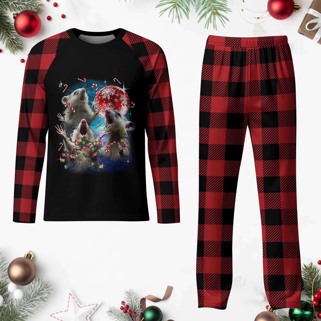 Possum Christmas Plaid Pajama Set 3 Opossum Possum Funny Weird Cursed Meme TS10 Buffalo Plaid Print Your Wear