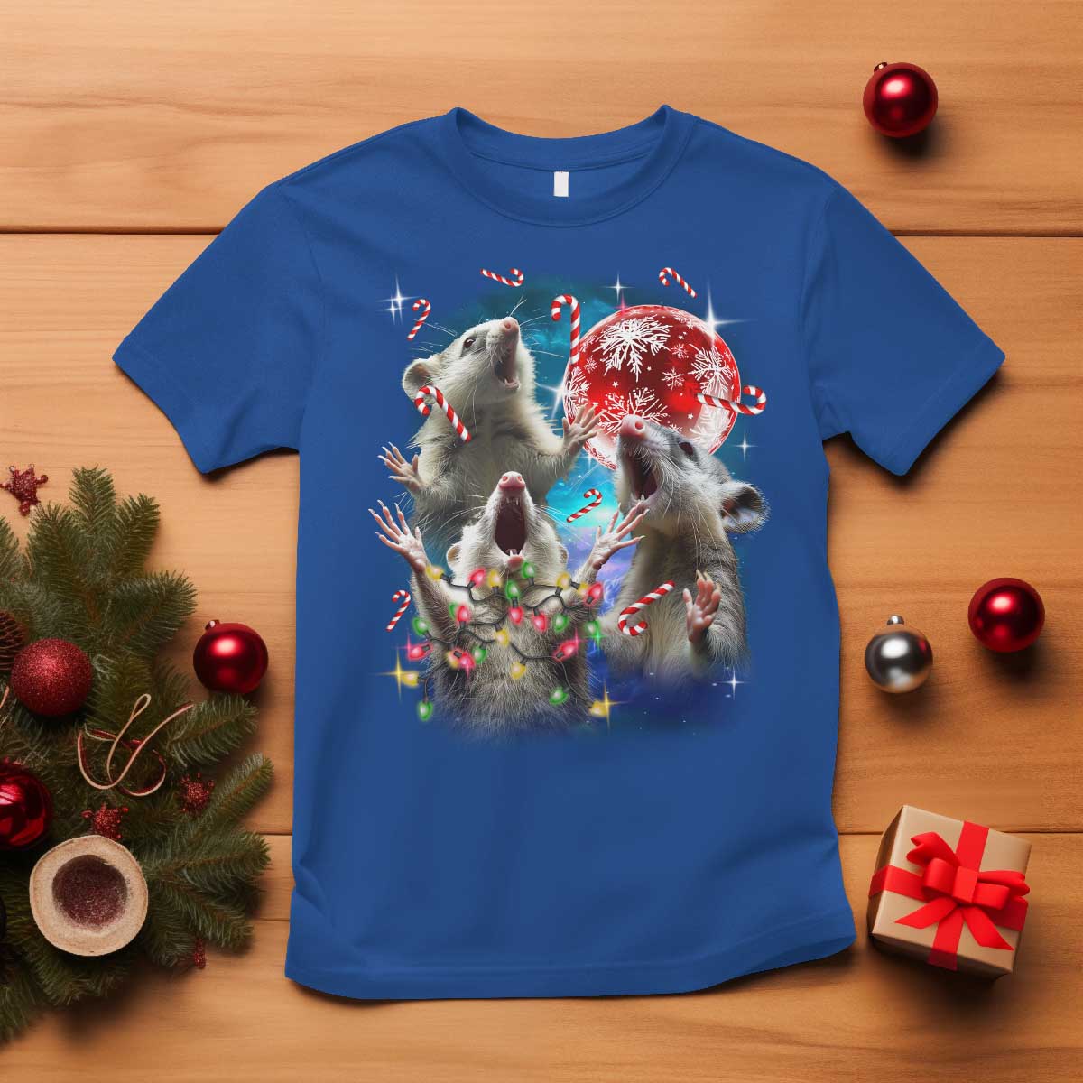 Possum Christmas T Shirt 3 Opossum Possum Funny Weird Cursed Meme TS10 Royal Blue Print Your Wear