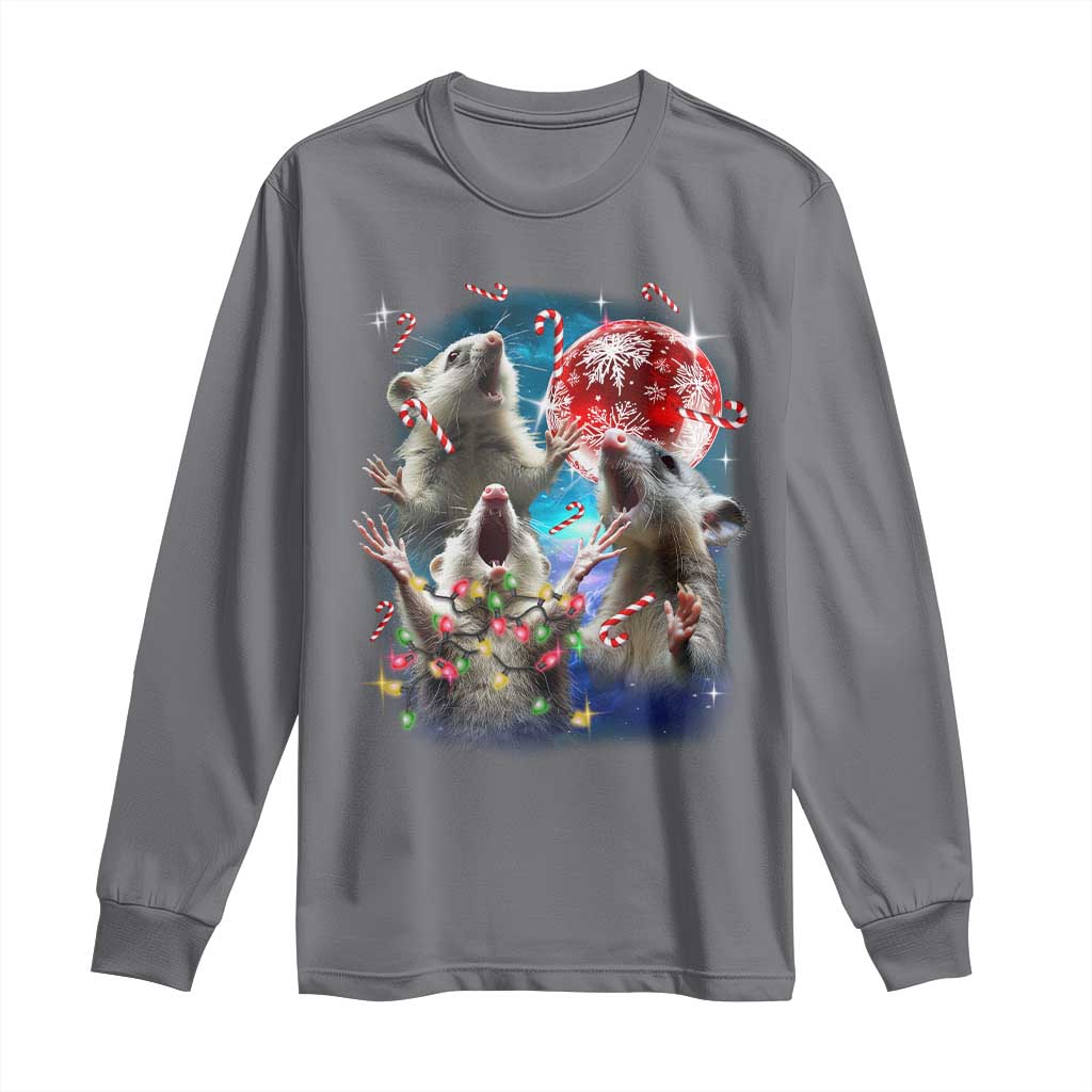 Possum Christmas Long Sleeve Shirt 3 Opossum Possum Funny Weird Cursed Meme TS10 Charcoal Print Your Wear