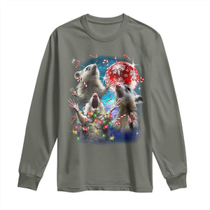 Possum Christmas Long Sleeve Shirt 3 Opossum Possum Funny Weird Cursed Meme TS10 Military Green Print Your Wear