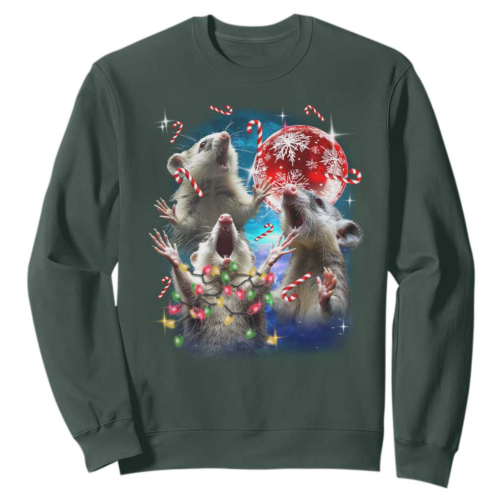 Possum Christmas Sweatshirt 3 Opossum Possum Funny Weird Cursed Meme TS10 Dark Forest Green Print Your Wear