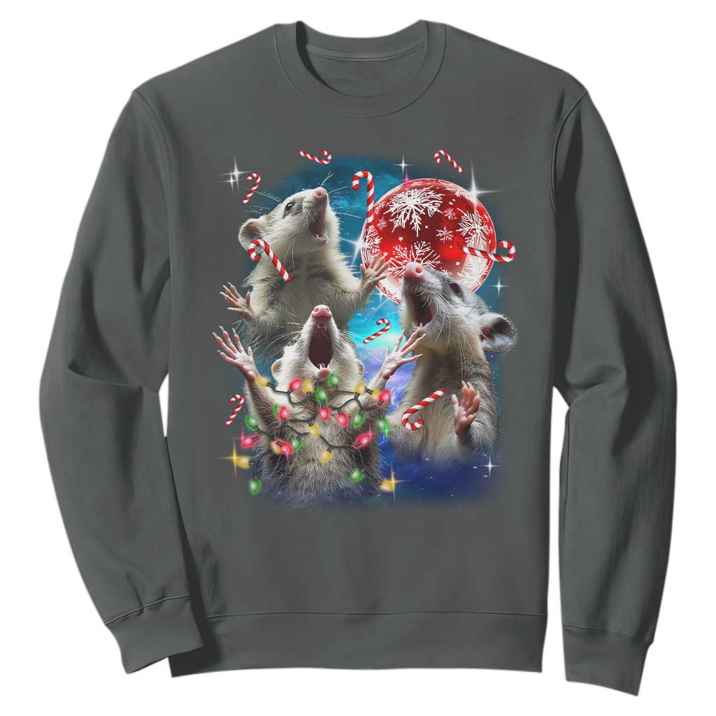 Possum Christmas Sweatshirt 3 Opossum Possum Funny Weird Cursed Meme TS10 Dark Heather Print Your Wear