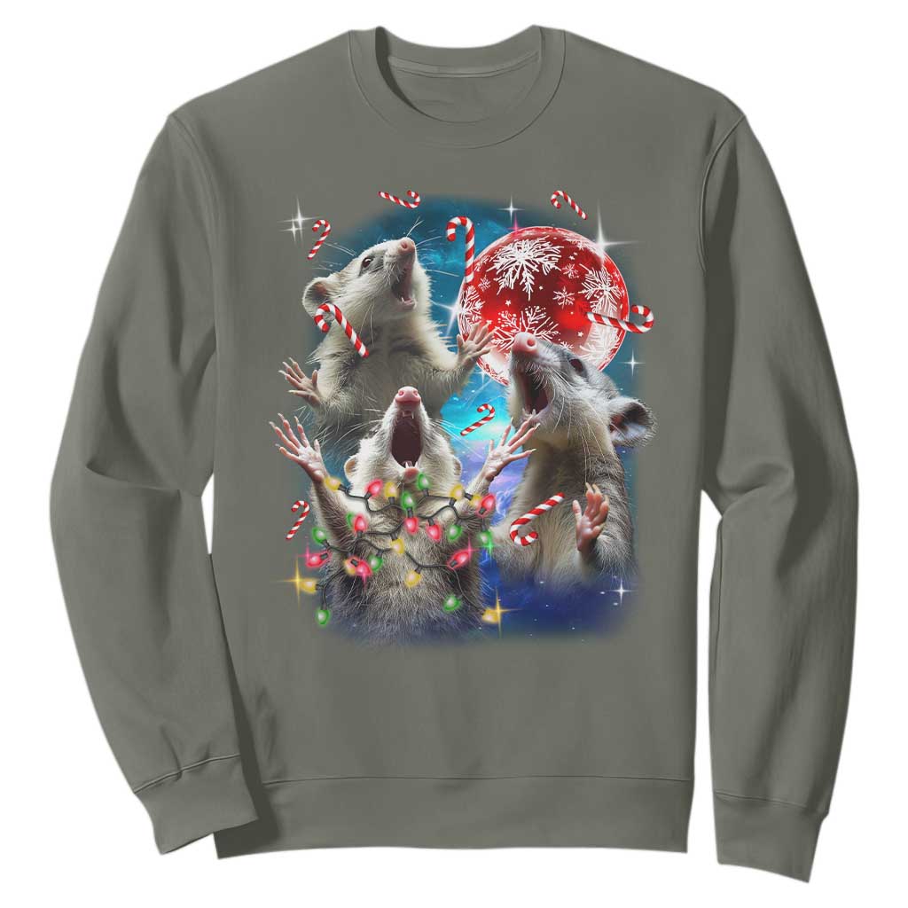 Possum Christmas Sweatshirt 3 Opossum Possum Funny Weird Cursed Meme TS10 Military Green Print Your Wear