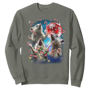 Possum Christmas Sweatshirt 3 Opossum Possum Funny Weird Cursed Meme TS10 Military Green Print Your Wear