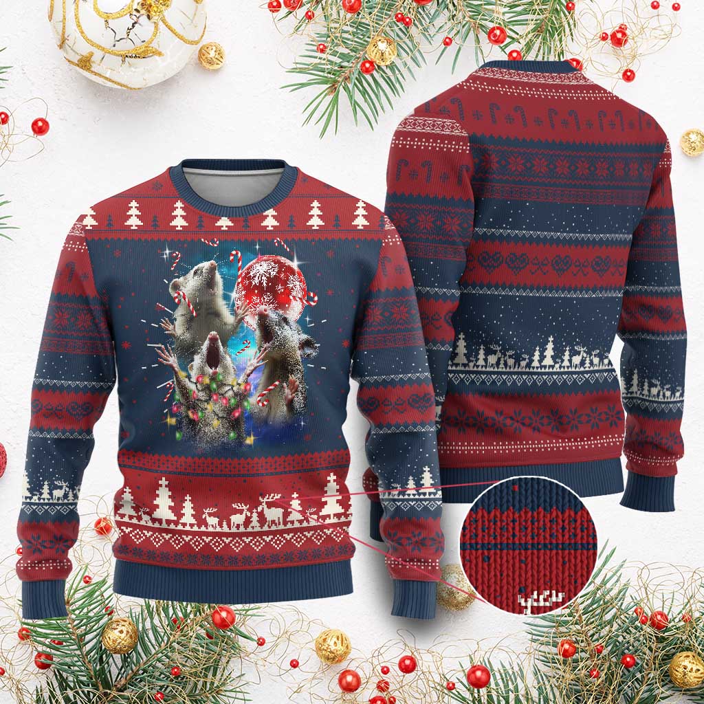Possum Christmas Knit Sweatshirt 3 Opossum Possum Funny Weird Cursed Meme TS10 Burgundy Print Your Wear