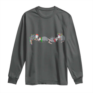 Opossum Christmas Long Sleeve Shirt Funny Wild Animals Xmas Lights TS10 Dark Heather Print Your Wear