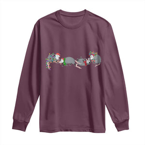 Opossum Christmas Long Sleeve Shirt Funny Wild Animals Xmas Lights TS10 Maroon Print Your Wear