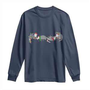 Opossum Christmas Long Sleeve Shirt Funny Wild Animals Xmas Lights TS10 Navy Print Your Wear