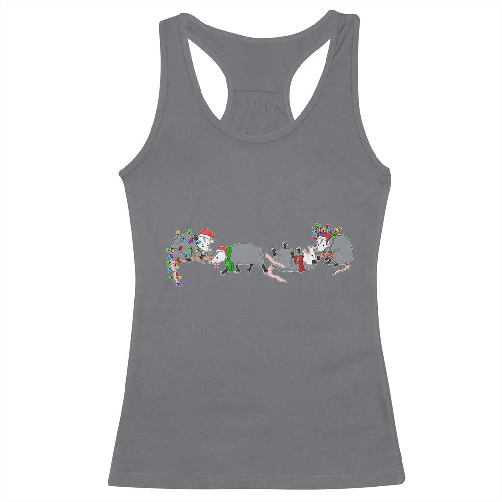 Opossum Christmas Racerback Tank Top Funny Wild Animals Xmas Lights TS10 Charcoal Print Your Wear