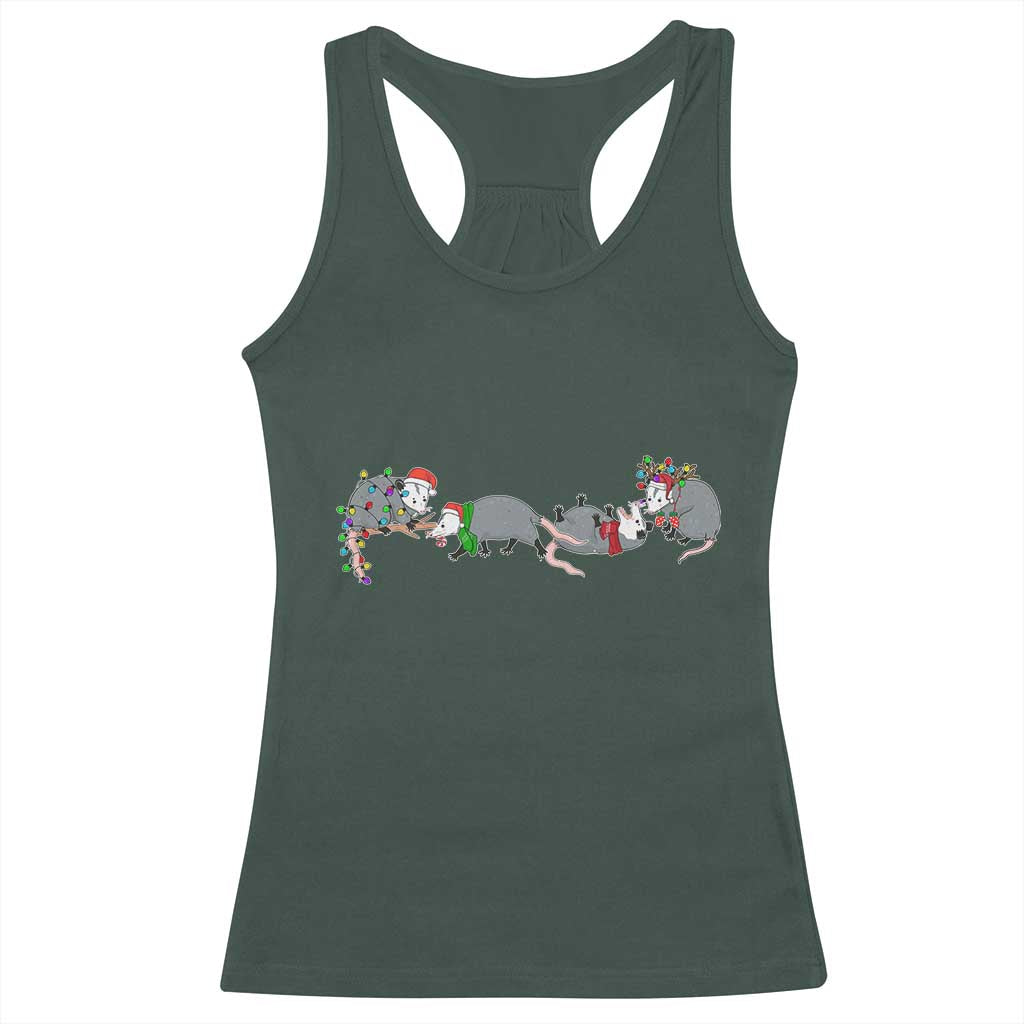 Opossum Christmas Racerback Tank Top Funny Wild Animals Xmas Lights TS10 Dark Forest Green Print Your Wear
