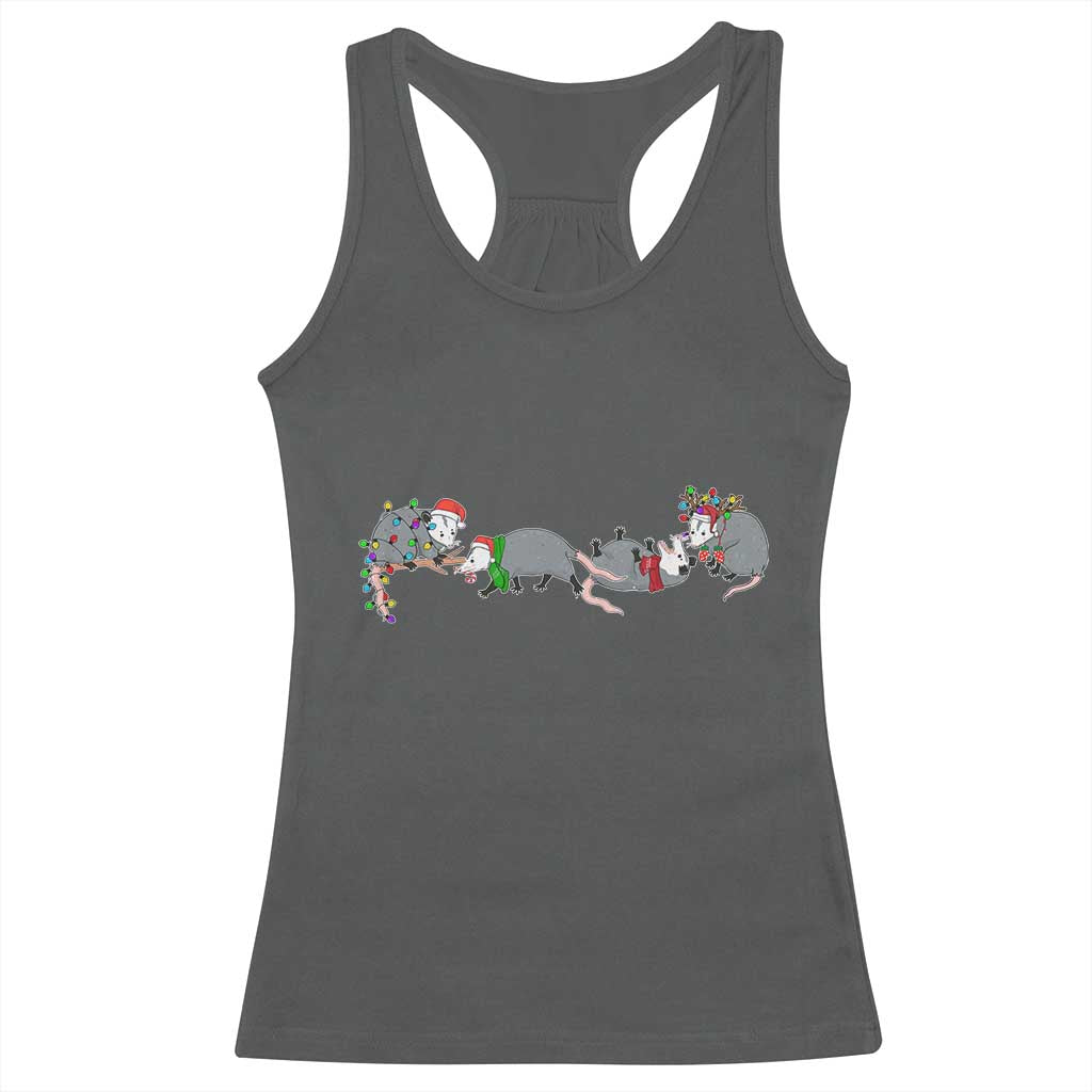Opossum Christmas Racerback Tank Top Funny Wild Animals Xmas Lights TS10 Dark Heather Print Your Wear