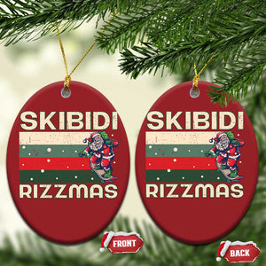 Funny Christmas Ornament Skibidi Rizzmas Rizz Santa Clause Skating Board Xmas Retro Stripe TS10 Oval Red Print Your Wear