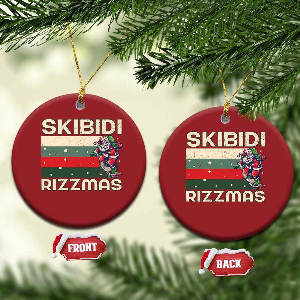 Funny Christmas Ornament Skibidi Rizzmas Rizz Santa Clause Skating Board Xmas Retro Stripe TS10 Circle Red Print Your Wear