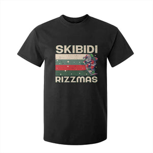 Funny Christmas T Shirt For Kid Skibidi Rizzmas Rizz Santa Clause Skating Board Xmas Retro Stripe TS10 Black Print Your Wear