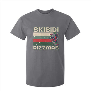 Funny Christmas T Shirt For Kid Skibidi Rizzmas Rizz Santa Clause Skating Board Xmas Retro Stripe TS10 Charcoal Print Your Wear