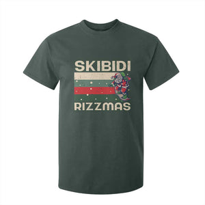 Funny Christmas T Shirt For Kid Skibidi Rizzmas Rizz Santa Clause Skating Board Xmas Retro Stripe TS10 Dark Forest Green Print Your Wear