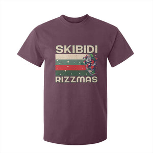 Funny Christmas T Shirt For Kid Skibidi Rizzmas Rizz Santa Clause Skating Board Xmas Retro Stripe TS10 Maroon Print Your Wear