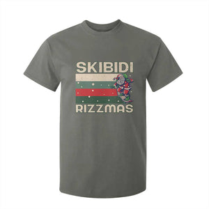 Funny Christmas T Shirt For Kid Skibidi Rizzmas Rizz Santa Clause Skating Board Xmas Retro Stripe TS10 Military Green Print Your Wear