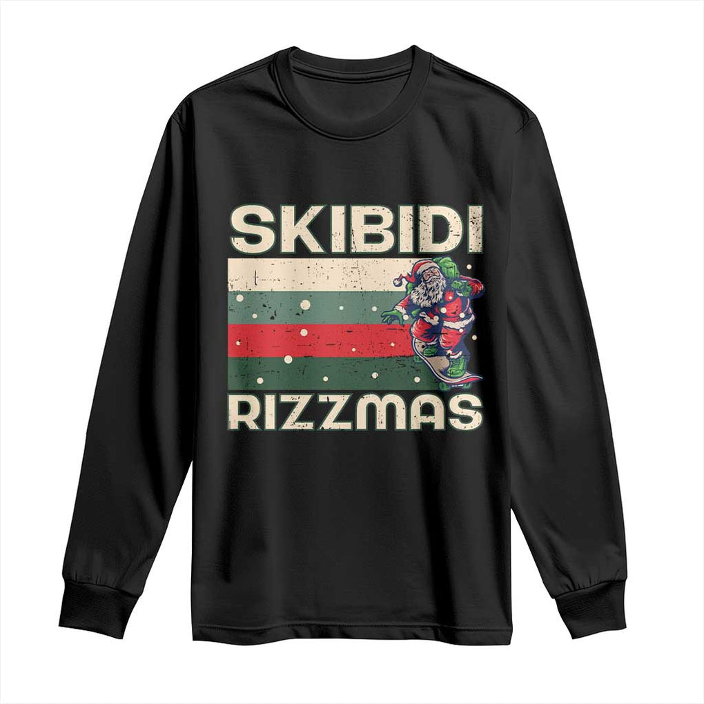 Funny Christmas Long Sleeve Shirt Skibidi Rizzmas Rizz Santa Clause Skating Board Xmas Retro Stripe TS10 Black Print Your Wear