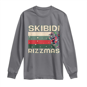 Funny Christmas Long Sleeve Shirt Skibidi Rizzmas Rizz Santa Clause Skating Board Xmas Retro Stripe TS10 Charcoal Print Your Wear