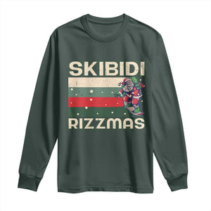 Funny Christmas Long Sleeve Shirt Skibidi Rizzmas Rizz Santa Clause Skating Board Xmas Retro Stripe TS10 Dark Forest Green Print Your Wear