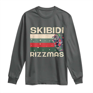 Funny Christmas Long Sleeve Shirt Skibidi Rizzmas Rizz Santa Clause Skating Board Xmas Retro Stripe TS10 Dark Heather Print Your Wear